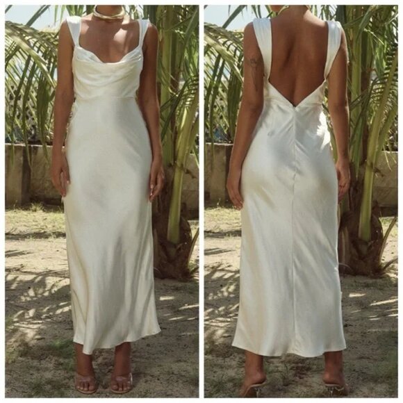 NWT Runaway the Label Maxi Midi Dress White Havanna Cowl Neck Wedding Bridal M - Picture 1 of 10